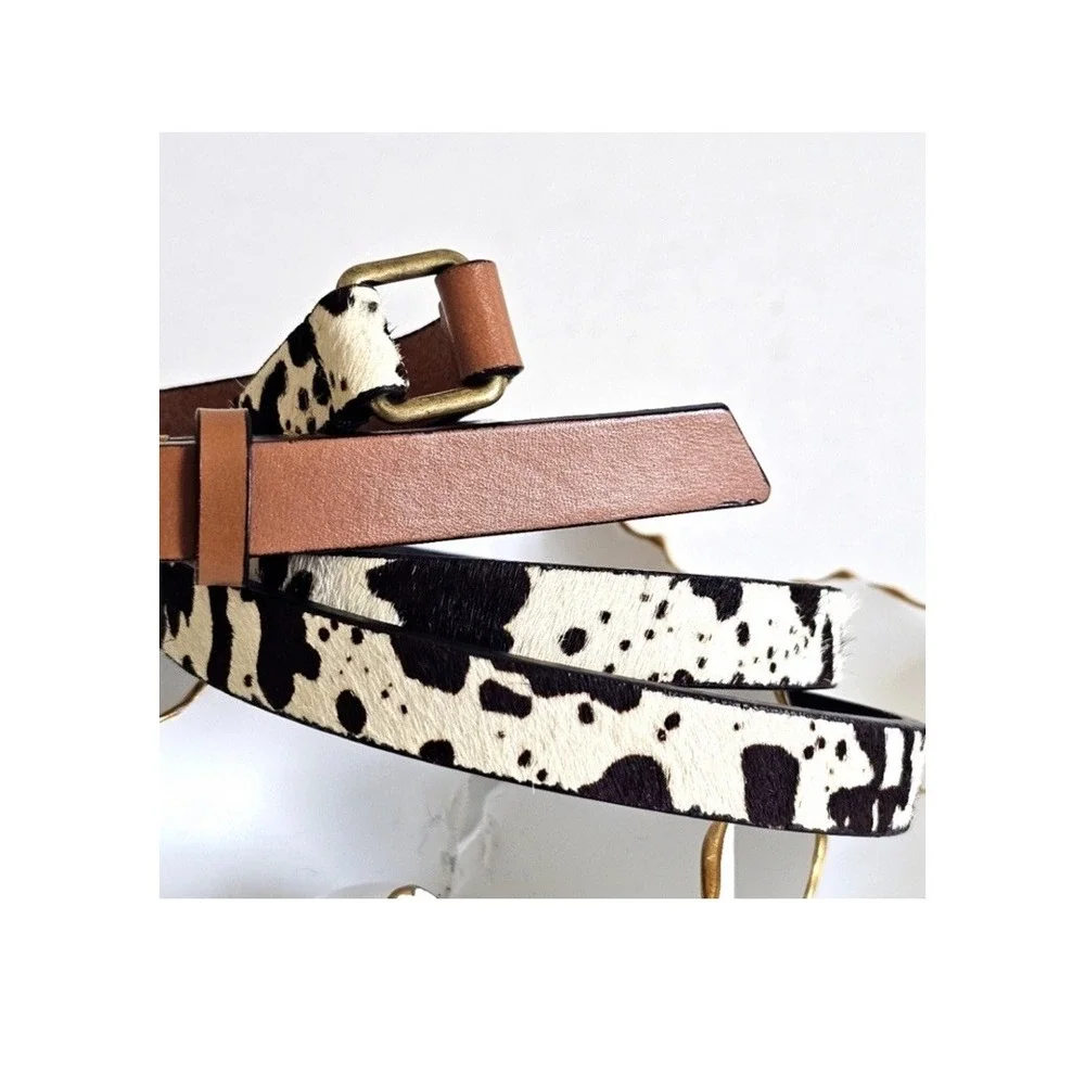Banana Republic Dyed Calf Hair Faux Leather Brown Skinny Belt Animal‎ Print XS